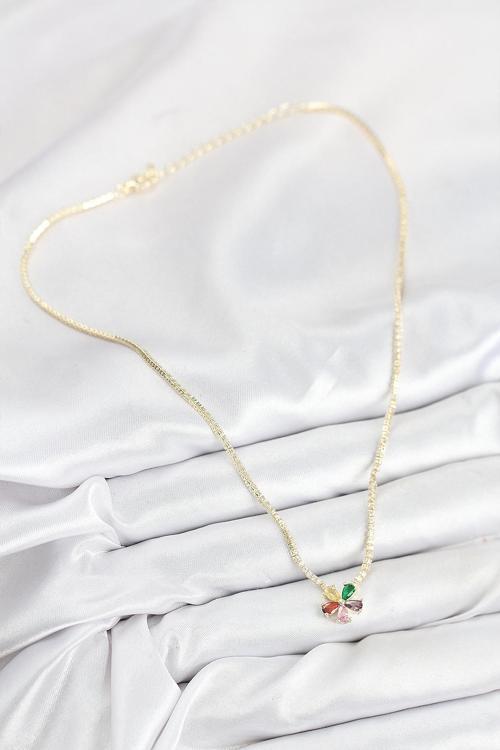 Zarif Kadın için Golden Pirinç Zirkonlu Su Yolu Çiçekli Kolye