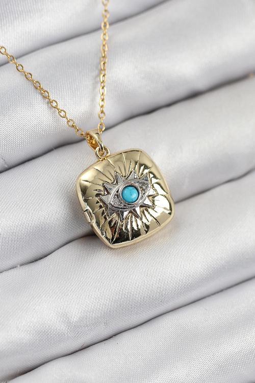 Zirkon Taşlı Açılabilr Kapaklı Göz Model Gold Renk Kadın Kolye - EBJ250902W37640