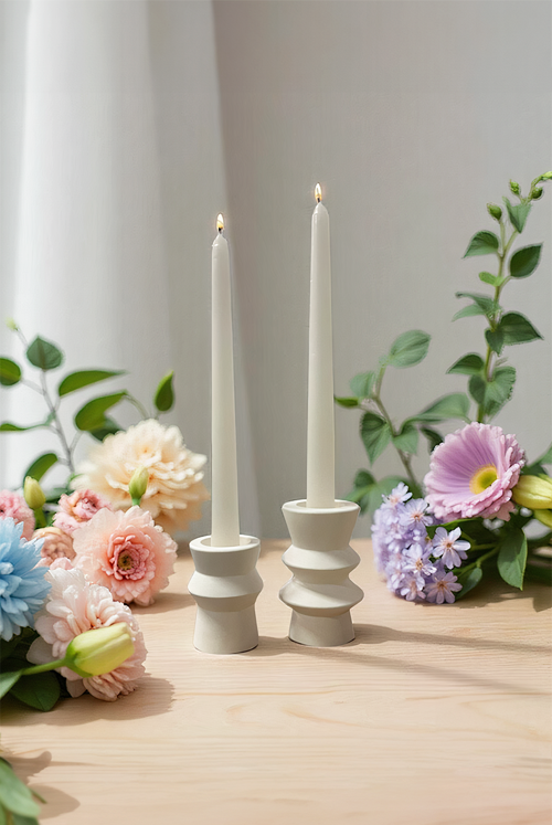 Floral Düz Şamdan Mumu 2'li Beyaz