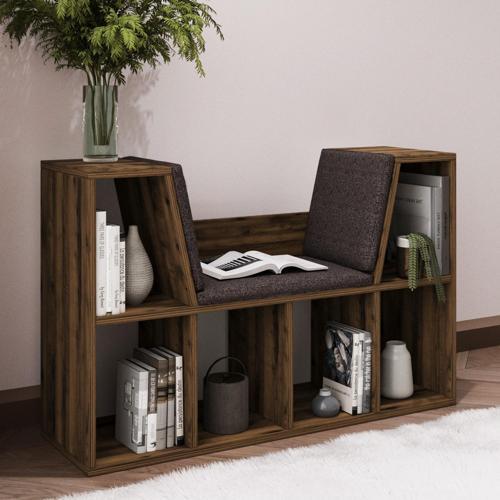Livora Minderli Kitaplık - Oturma Alanlı 103 cm Minimalist Tasarım
