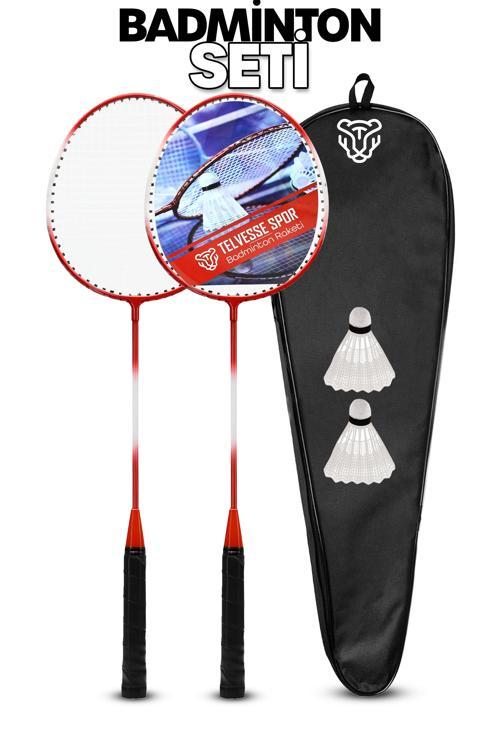 5'li Çantalı Set Badminton Raketi Seti 2 Raket + 2 Top + Çanta Amatör Çocuk-Genç Raket Top Seti 500
