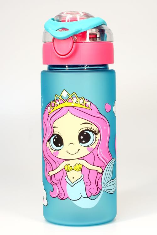 Çocuk Su Matarası Tritan Pipetli Su Şişesi Geniş Ağız Prenses Okul Suluğu BPAsız 500mL Pembe T0108
