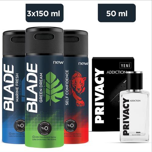 Addiction Men 50 ml & Blade Green Dream, Marine Fresh,Self Confidence Deodorant 3x150 ml