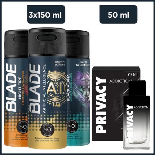 Addiction Men Edt 50 ml & Blade Black Alpha , Star Night, Artificial Intelligence 1.0  3x150 ml