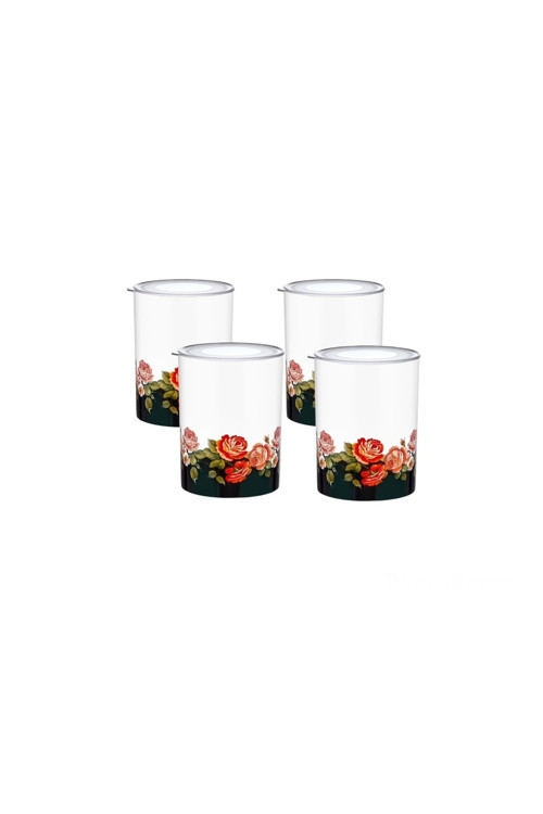 Şeffaf Kapaklı Gül Desenli 4 Lü Kavanoz Set - 0,8 Lt