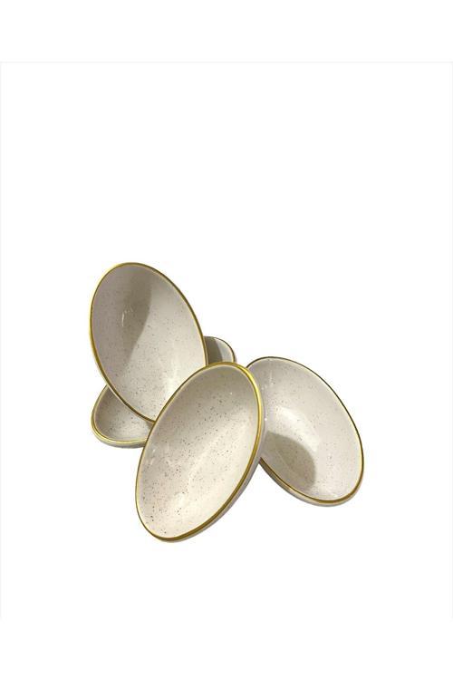 4 Lü Seramik Oval Kayık Çerezlik & Sosluk 11 Cm
