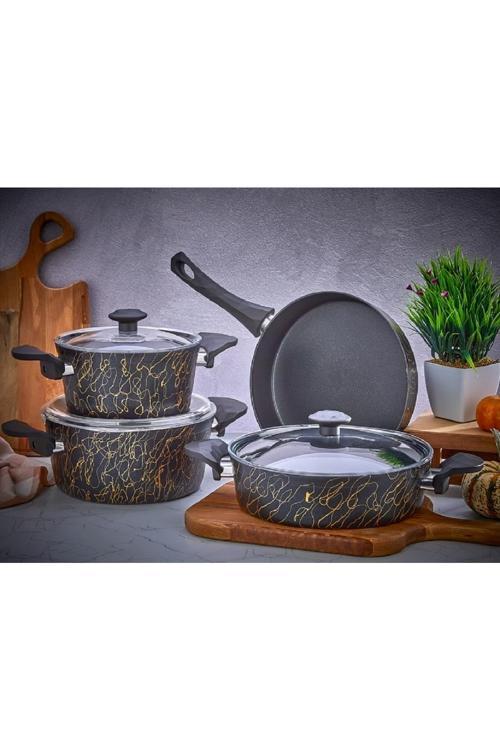 Granit 7 Parça Tava Tencere Seti - Siyah