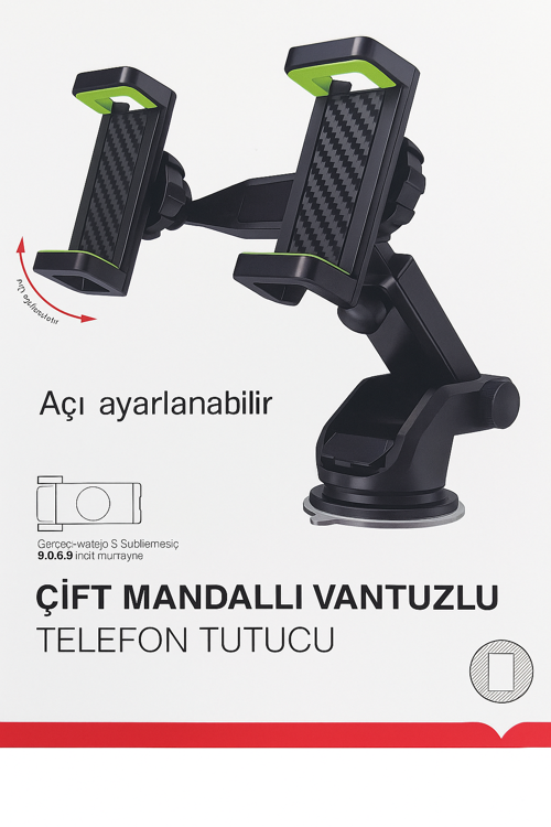 5.0-6.9 inç Uyumlu Çift Mandallı Vakumlu 360° Döner Telefon Tutucu
