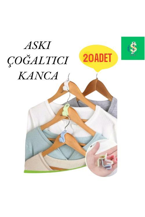 20 Adet Beyaz Askı Çoğaltıcı Kanca Elbise Kıyafet Askılık Klips Seti Dolap Düzenleyici Raf