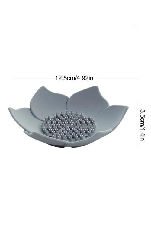 Lotus Desenli Su Giderli Katı Şık Silikon Sabunluk Banyo Düzenleyici Gri Renk