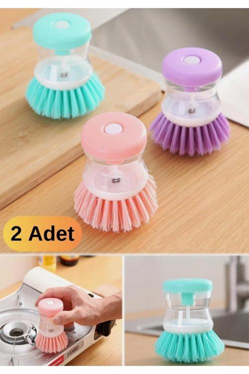2 Adet Deterjan Hazneli Mutfak Lavabo Bulaşık Fırçası 2Li Set
