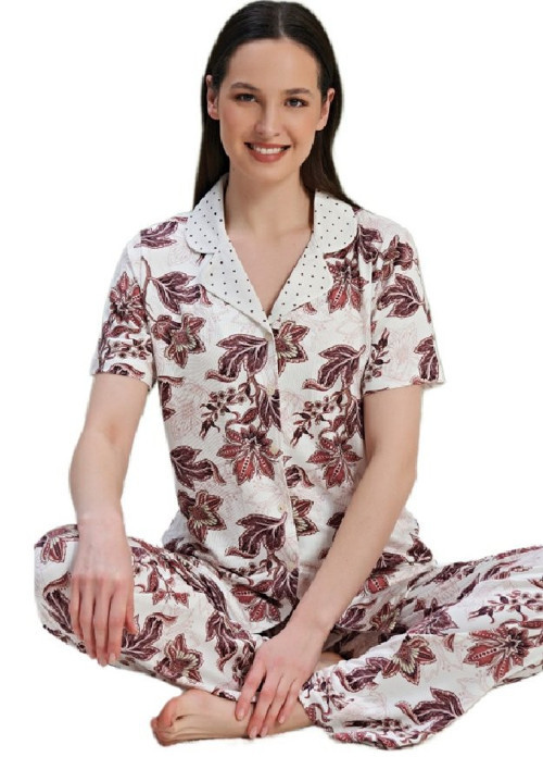 Kadın Önden Düğmeli Pijama Takımı M/XXL Luna Mare Yumuşak Rahat Ev Giyim Hediyelik