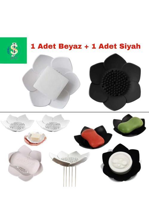Lotus Çiçeği Modeli 2X Katı Sabun Ve Sünger Altlığı Şık Silikon Tasarım Sabunluk Organizer