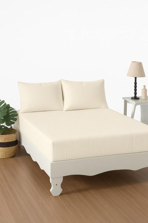 %100 Pamuk Çift Kişilik Lastikli Çarşaf - Otel Konforunda, Şık ve Sade Tasarım