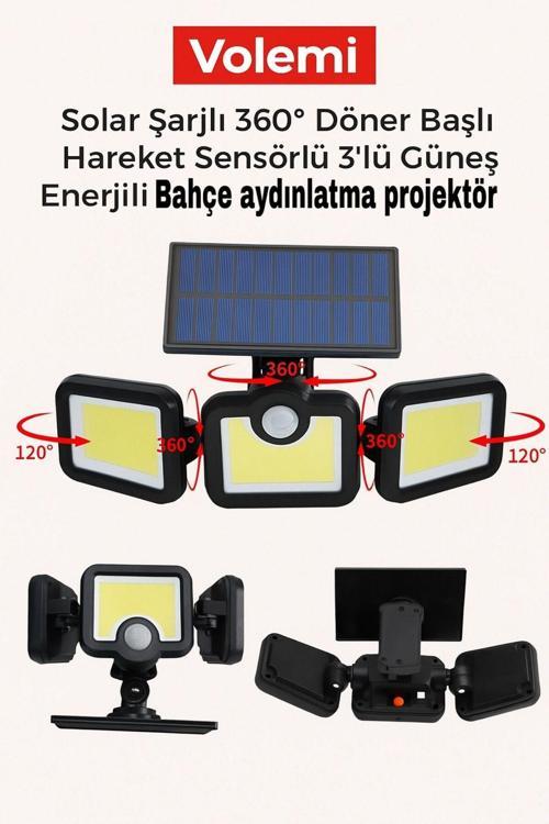 Jasper  Üçlü Solar Led Projektör – Beyaz Işık – Sensörlü Dış Mekân Aydınlatma