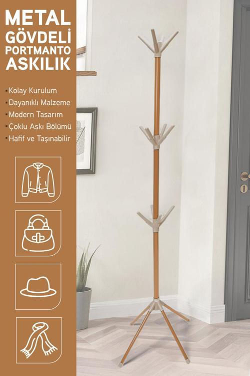 Modern Portatif Elbise Askısı Ayaklı Portmanto Askı Vestiyer Askılık - Kahve