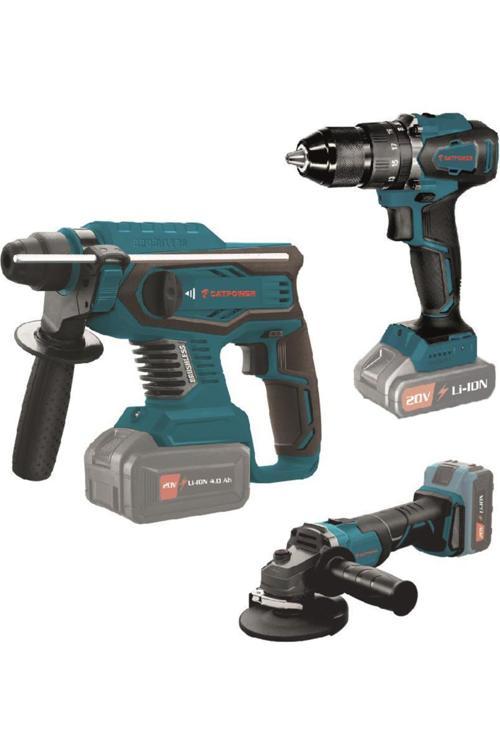 Cat Power 4130 Kömürsüz Akülü Matkap Kırıcı Taşlama 3 Lü Set