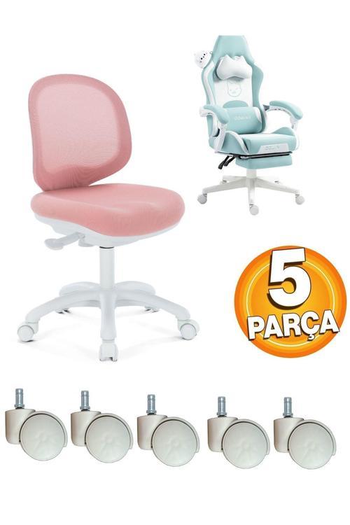 Ofis Müdür Çalışma Koltukları İçin  Sekmanlı Tekerlek Seti 5Li Set Üniversal Krem Beyaz Açık Gri