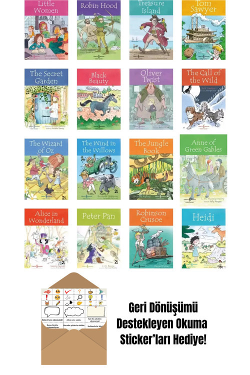 İş Bankası Kültür Yayınları 8-13 Yaş İngilizce Çocuk Klasikleri Hikaye Seti 16 Kitap + Okuma Sticker'Ları