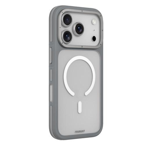 İphone 17 Pro Max Uyumlu Kılıf M-Safe Şarj Özellikli Youngkit Rock Sand Serisi Kapak Gri