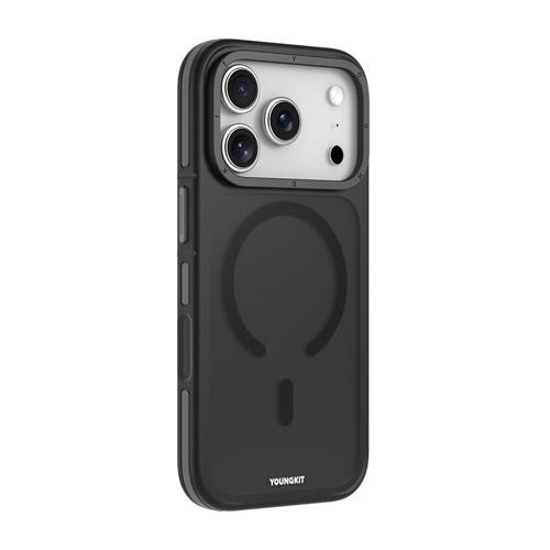 İphone 17 Pro Max Uyumlu Kılıf M-Safe Şarj Özellikli Youngkit Rock Sand Serisi Kapak Siyah