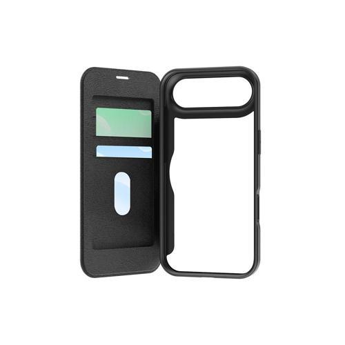 İphone 17 Air Uyumlu Kılıf M-Safe Şarjlı Air Folio Şeffaf Kartlıklı Kapaklı Kılıf Siyah