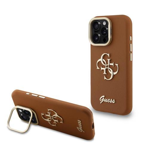 İphone 16 Pro Uyumlu Kılıf Lisanslı Grained Yazı Logolu Kamera Standlı Kapak Kahverengi