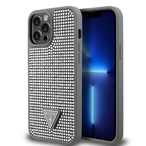 İphone 13 Pro Max Uyumlu Kılıf Orjinal Lisanslı Taşlı Arka Yüzey Üçgen Logolu Kapak Gümüş