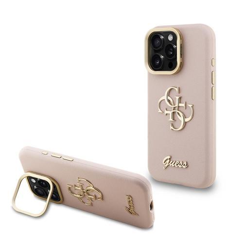 İphone 16 Pro Uyumlu Kılıf Orjinal Lisanslı Grained Yazı Logolu Kamera Standlı Kapak Pembe