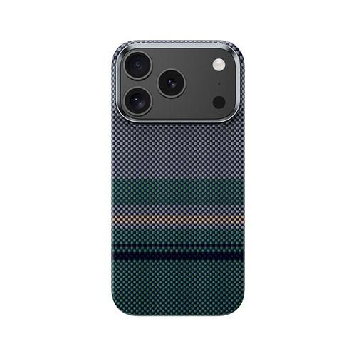 İphone 17 Pro Uyumlu Kılıf M-Safe Özellikli Karbon Fiber Aurora Armorpro Kevlar Kapak Yeşil