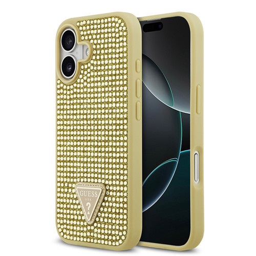 İphone 17 Uyumlu Kılıf Orjinal Lisanslı Taşlı Arka Yüzey Üçgen Logolu Kapak Gold