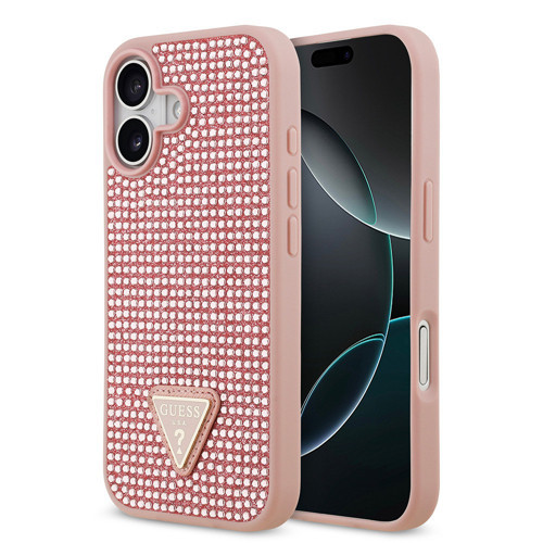 İphone 17 Uyumlu Kılıf Orjinal Lisanslı Taşlı Arka Yüzey Üçgen Logolu Kapak Pembe