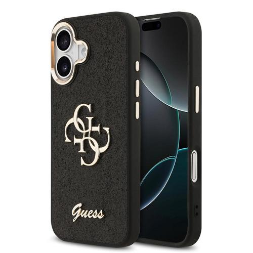 İphone 17 Uyumlu Kılıf Lisanslı 4G Büyük Metal Kamera Çerçeveli Ve Logolu Glitter Kapak Siyah