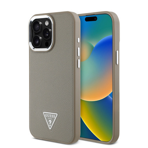 İphone 15 Pro Max Kılıf Lisanslı M-Safe Şarj Özellikli Grained Triangle Kapak Kahverengi