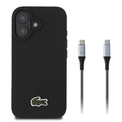 İphone 16 Uyumlu Kılıf Lisanslı Pu Pike Desenli Timsah Logolu Ve Type-C Kablo 1.5M Siyah