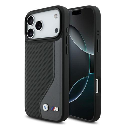 İphone 17 Pro Max Uyumlu Kılıf Lisanslı M-Safe Şarj Metal Ve M Logolu Pu Karbon Kapak Siyah