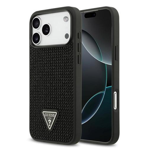 İphone 17 Pro Max Uyumlu Kılıf Orjinal Lisanslı Taşlı Arka Yüzey Üçgen Logolu Kapak Siyah