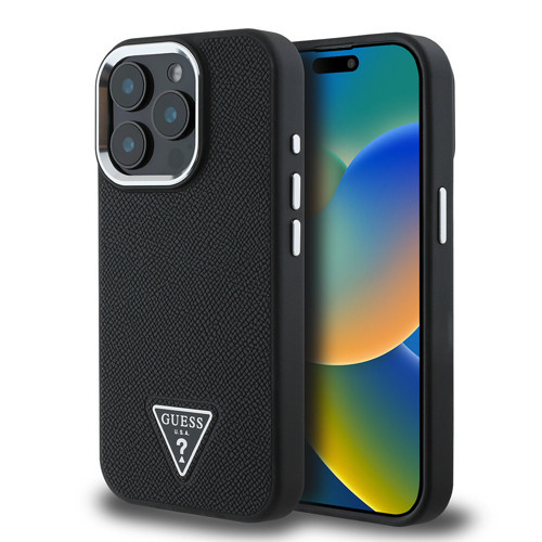 İphone 15 Pro Max Kılıf Lisanslı M-Safe Şarj Özellikli Grained Triangle Kapak Siyah