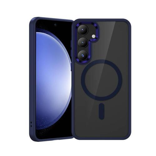 Galaxy S25 Plus Kılıf M-Safe Şarj Uyumlu Şeffaf Arka Yüzey Magclap Tpu Çerçeve Kapak Mavi