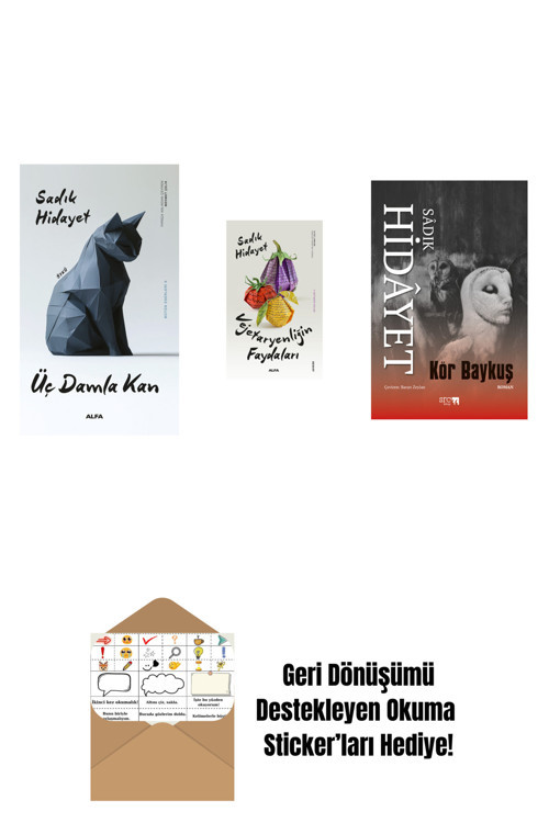 Alfa Yayıncılık Üç Damla Kan + Vejetaryenliğin Faydaları + Kör Baykuş + Okuma Sticker'Ları