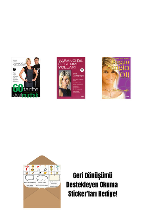 Alfa Yayıncılık 60 Tarifte İdeal Mutfak + Yabancı Dil Öğrenme Yolları + Bugün Zengin Ol ! + Okuma Sticker'Ları