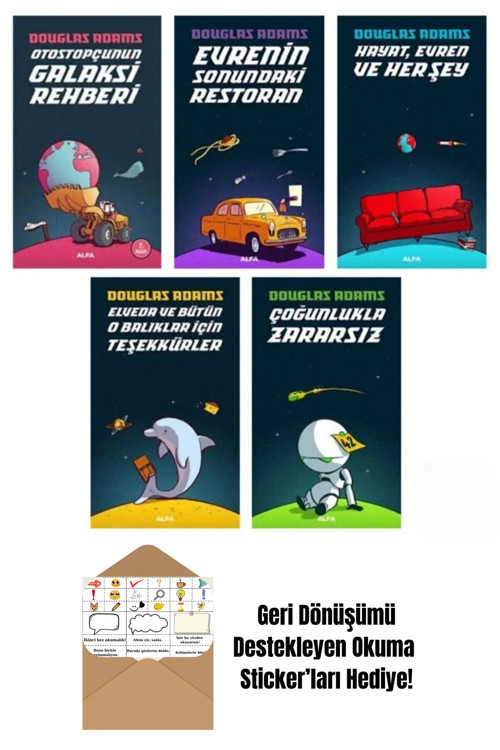 Alfa Yayıncılık Otostopçunun Galaksi Rehberi 5 Kitap Set Douglas Adams + Okuma Sticker'Ları