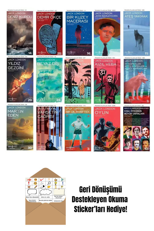 İş Bankası Kültür Yayınları Jack London 15 Kitap Set + Okuma Sticker'Ları