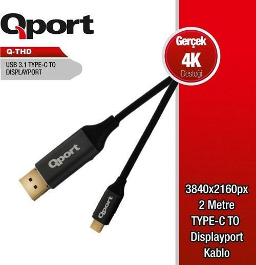 Q-THD 2metre TYPE-C - DP Çevirici Kablo Siyah 4K