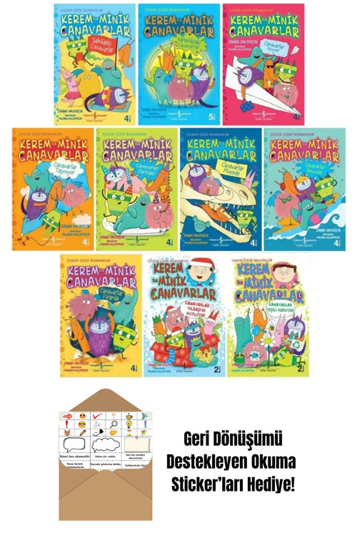 İş Bankası Kültür Yayınları Kerem Ile Minik Canavarlar 10 Kitap Set + Okuma Sticker'Ları