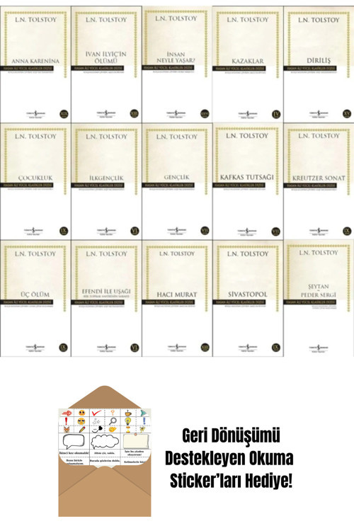 İş Bankası Kültür Yayınları L. N. Tolstoy Kitapları 15 Kitaplık Set + Okuma Sticker'Ları