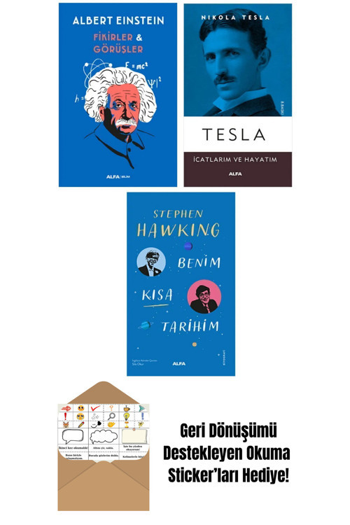 Alfa Yayıncılık Albert Einstein + Nikola Tesla + Stephen Hawking Otobiyografileri + Okuma Sticker'Ları