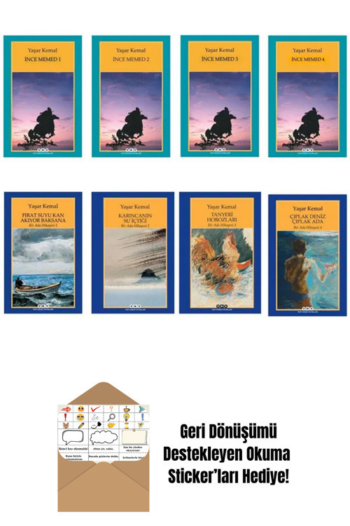 Yapı Kredi Yayınları İnce Memed 4 Kitap - Bir Ada Hikayesi 4 Kitap Yaşar Kemal + Okuma Sticker'Ları