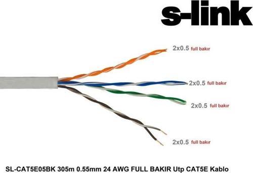 SL-CAT5E05BK 305m 0.5mm 24 AWG Full Bakır UTP CAT5E Kablo