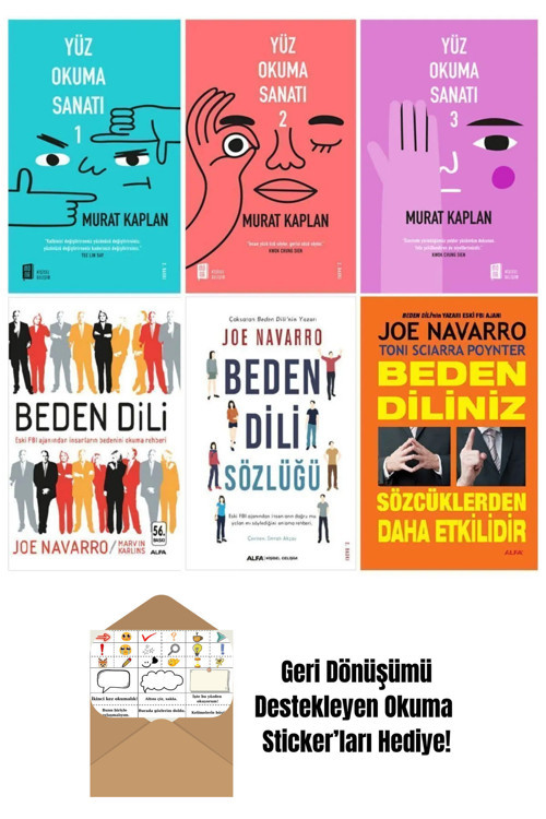 Alfa Yayıncılık Yüz Okuma Sanatı + Beden Dili 6 Kitap Set + Okuma Sticker'Ları